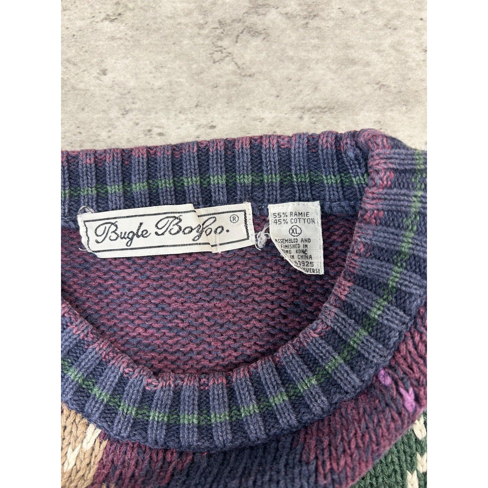 Vintage 90s Bugle Boys Argyle Print Pullover Knit Sweater Size XL
