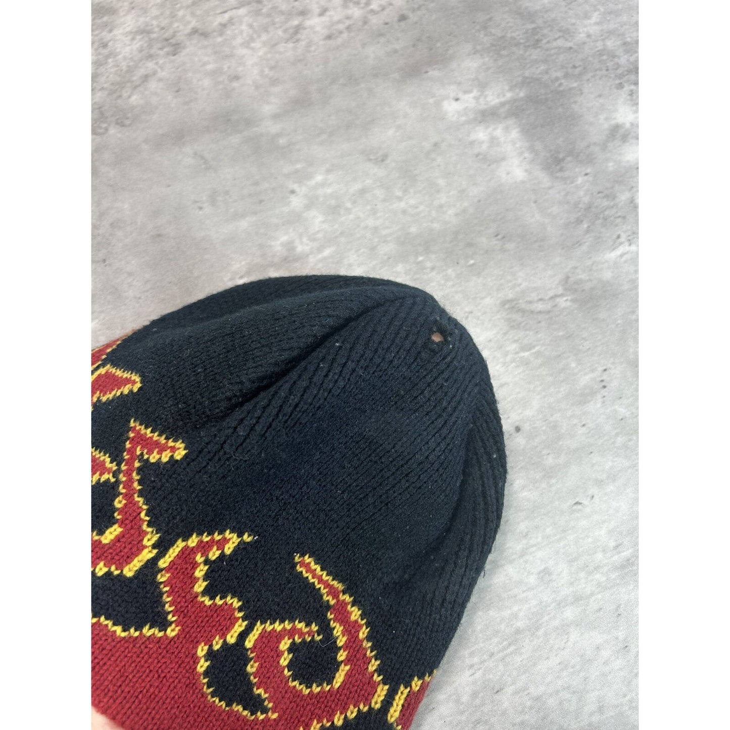 Vintage Graphic Flame Print Beanie Hat OSFA Black/Red