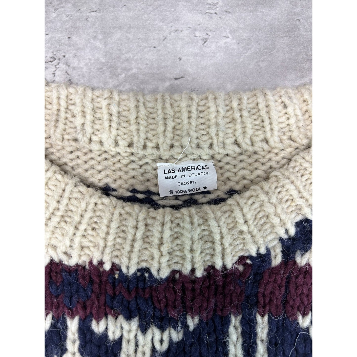 Vintage Las Americas Abstract Striped Pullover 100% Knit Sweater Size XL