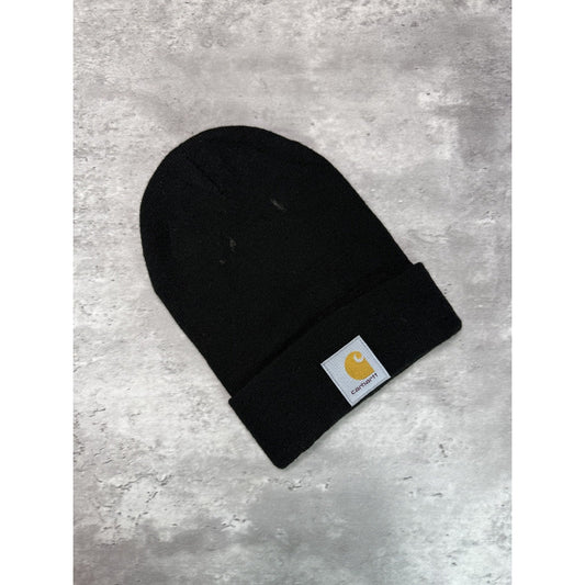 Vintage Carhartt Workwear Embroidered Patch Beanie Hat OSFA Black