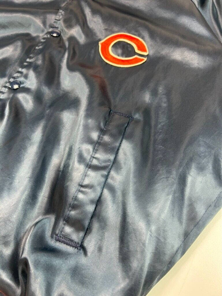 Vintage 80s Chicago Bears NFL Embroidered Logo Satin Bomber Jacket Size Medium