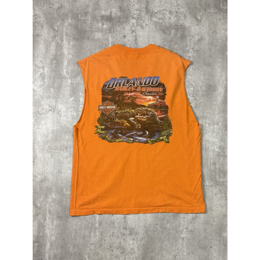 Vintage Harley Davidson Classic Logo Spellout Sleeveless T-Shirt Size XL Orange