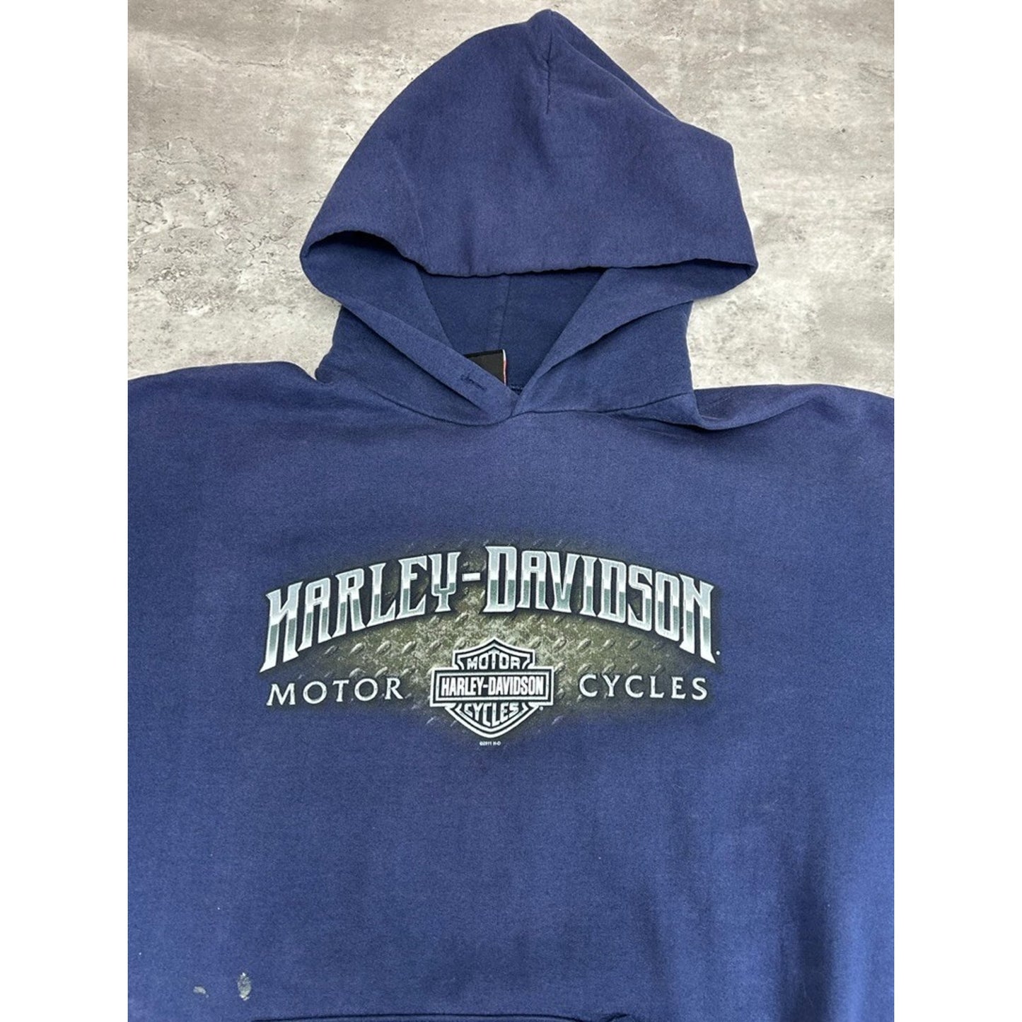Harley Davidson Sleeve Spellout Graphic Pullover Hooded Sweatshirt Size XL