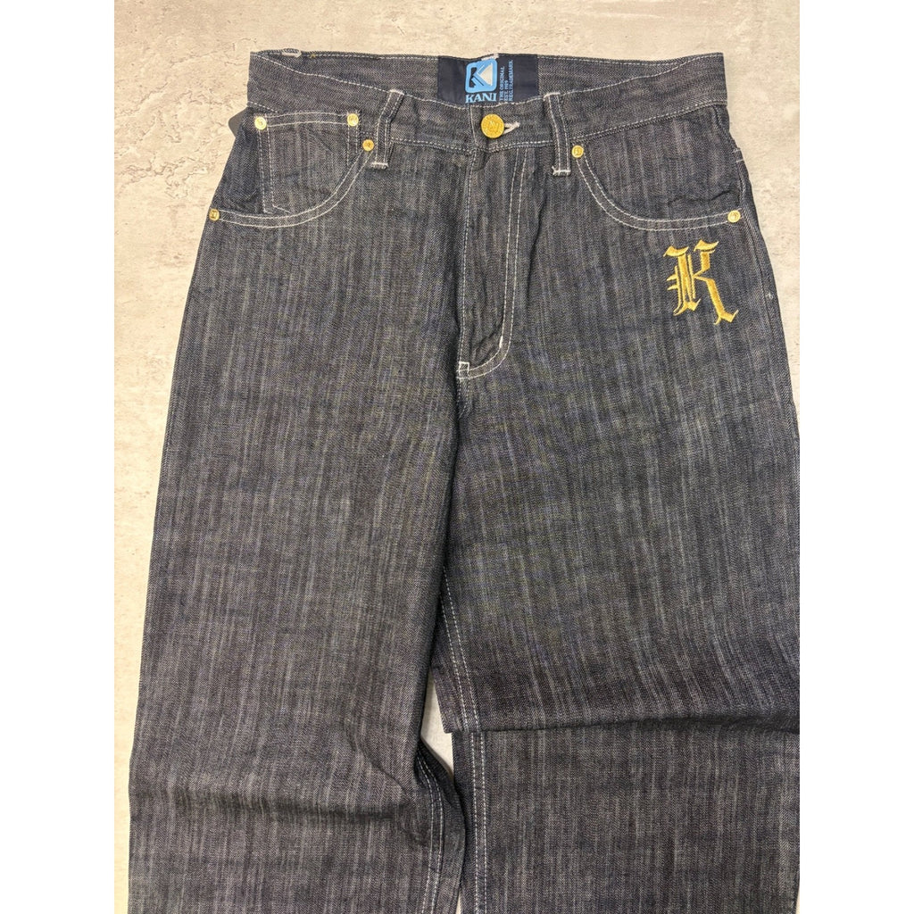 Vintage Y2K Womens Kani Embroidered Crown Dark Wash Denim Pants Size 14x28