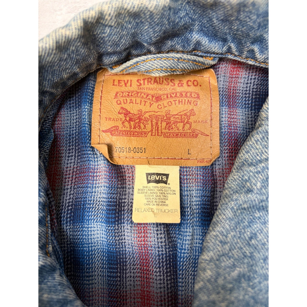 Vintage Levis Red Tab Blanket Lined Medium Wash Denim Trucker Jacket Size Large