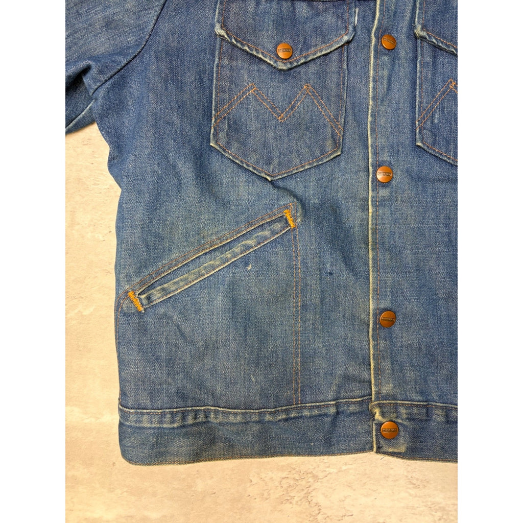 VTG 1970s Maverick Wrangler Blanket Lined Medium Wash Denim Jacket Size Large