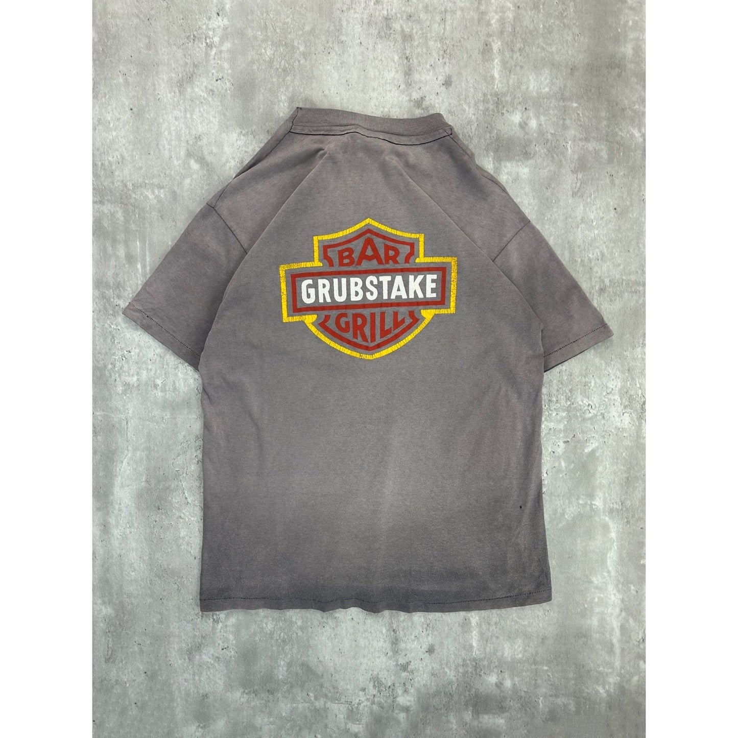 Vintage 90s Grubstake Bar & Grill Harley Parody Graphic T-Shirt Size Large Black