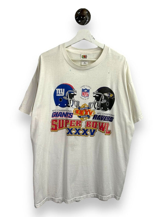 Vintage 2001 Ravens Vs Giants Super Bowl XXV Helmet Graphic T-Shirt Size 2XL