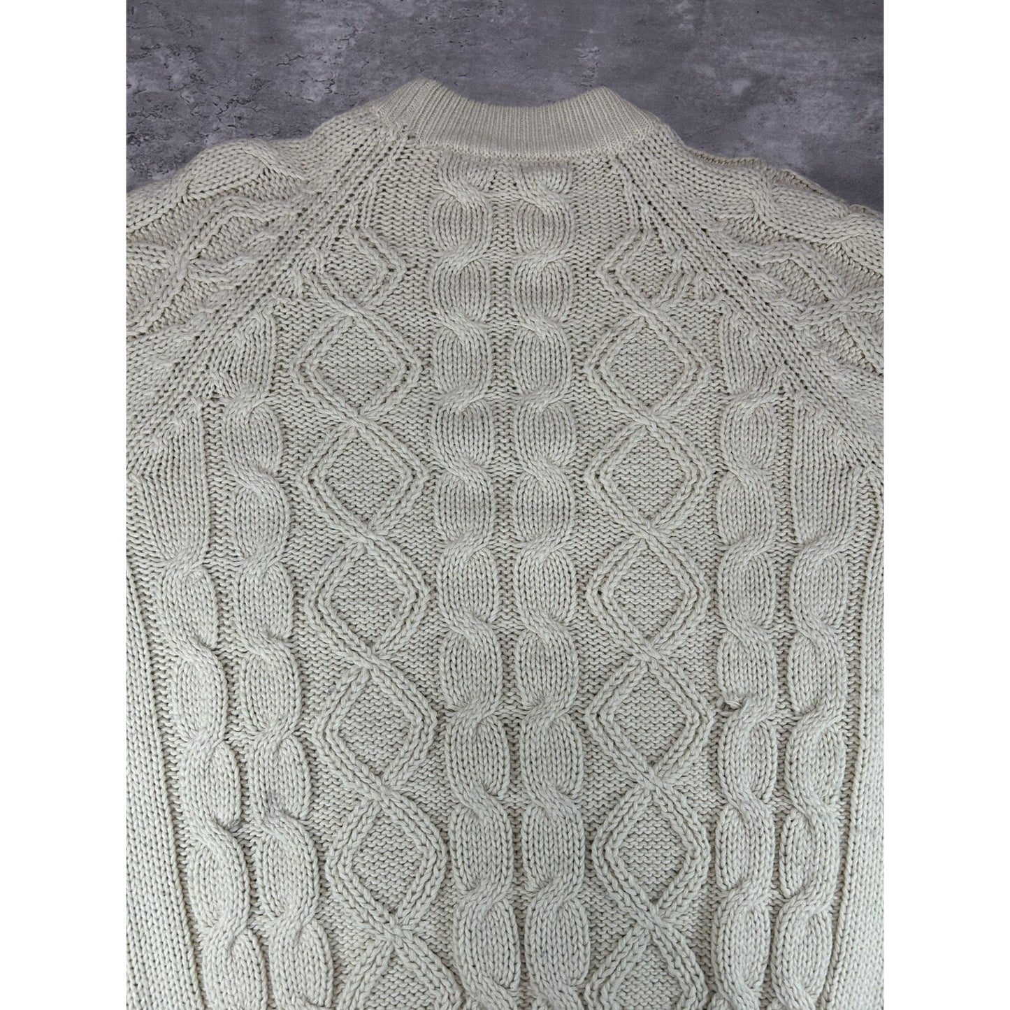 Vintage 70s/80s Aikinson Cable Knit Ribbed Pullover Knit Sweater Size XL Beige