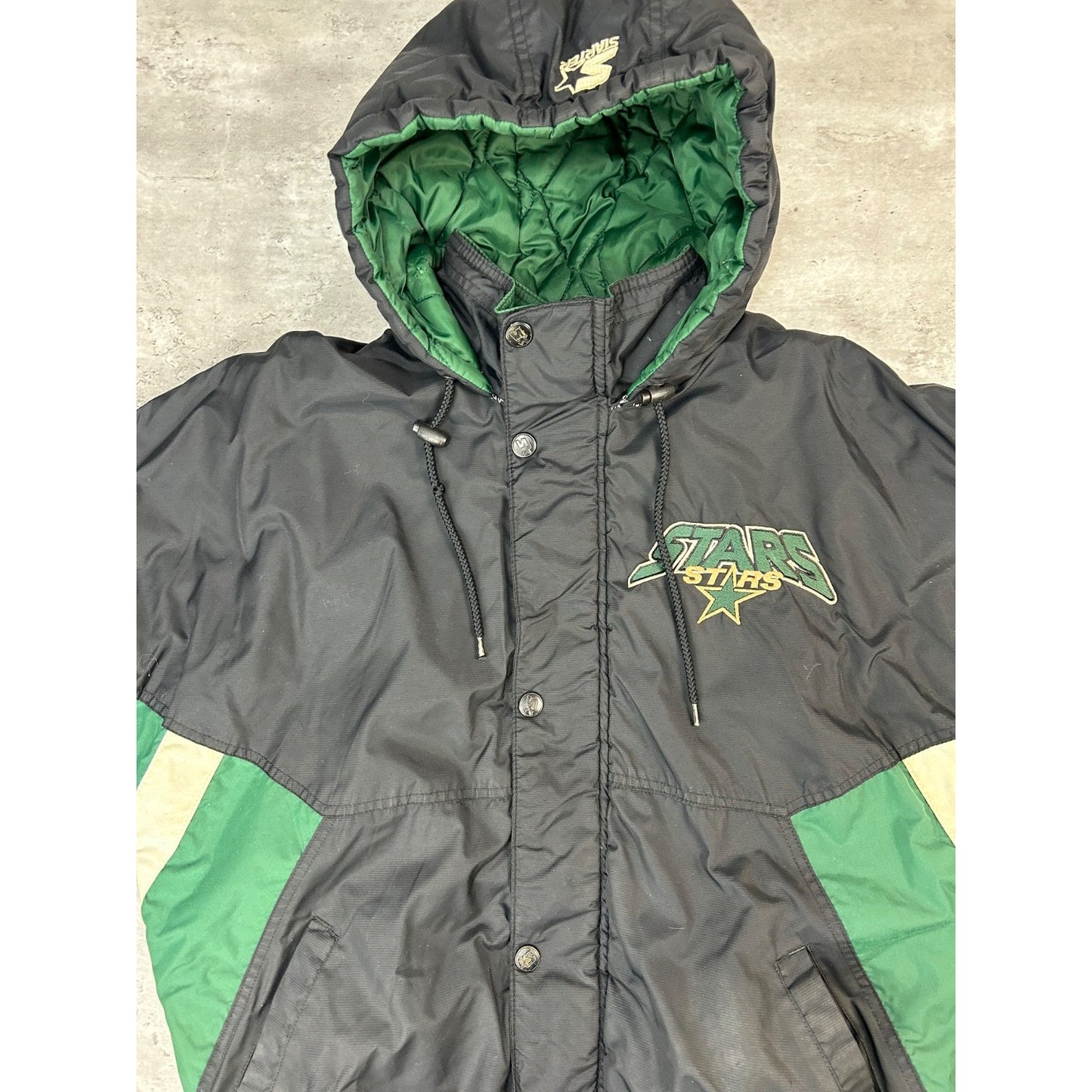 Vintage 90s Dallas Stars NHL Embroidered Insulated Starter Jacket Size Medium