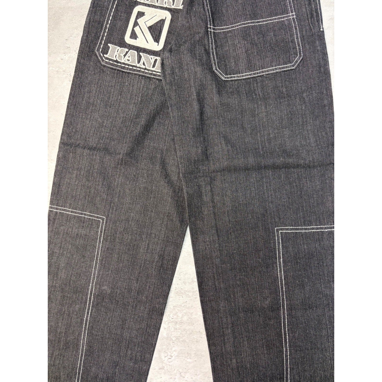 Vintage Y2K Womens Kani Embroidered Spellout Black Wash Denim Pants Size 28x29