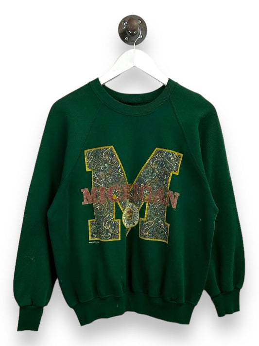 Vintage 1992 Michigan Wolverines NCAA Crest Graphic Sweatshirt Size Medium Green