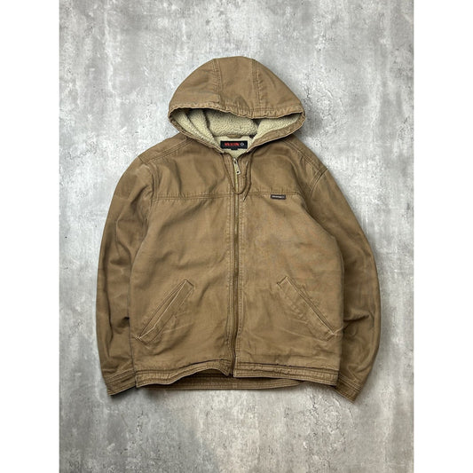 Vintage Wolverine Fleece Lined Canvas Workwear Hooded Jacket Size Medium Beige