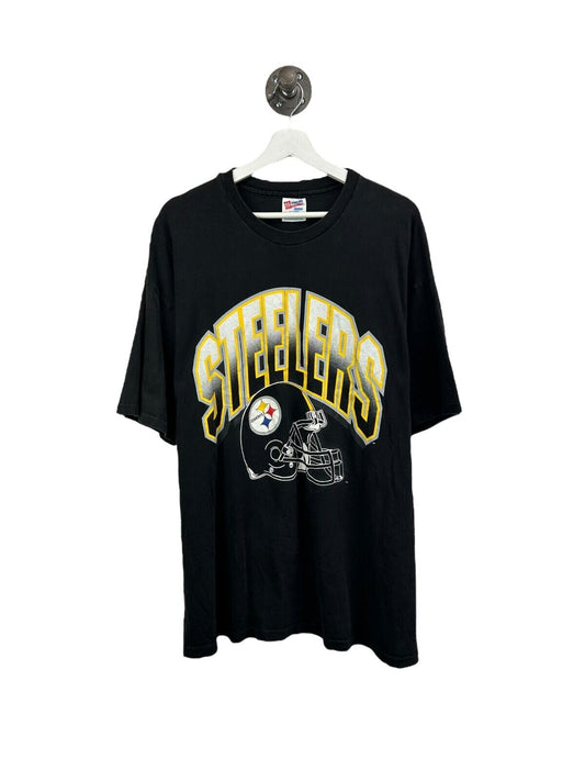 Vintage 90s Pittsburg Steelers NFL Helmet Big Graphic T-Shirt Size 2XL Made USA