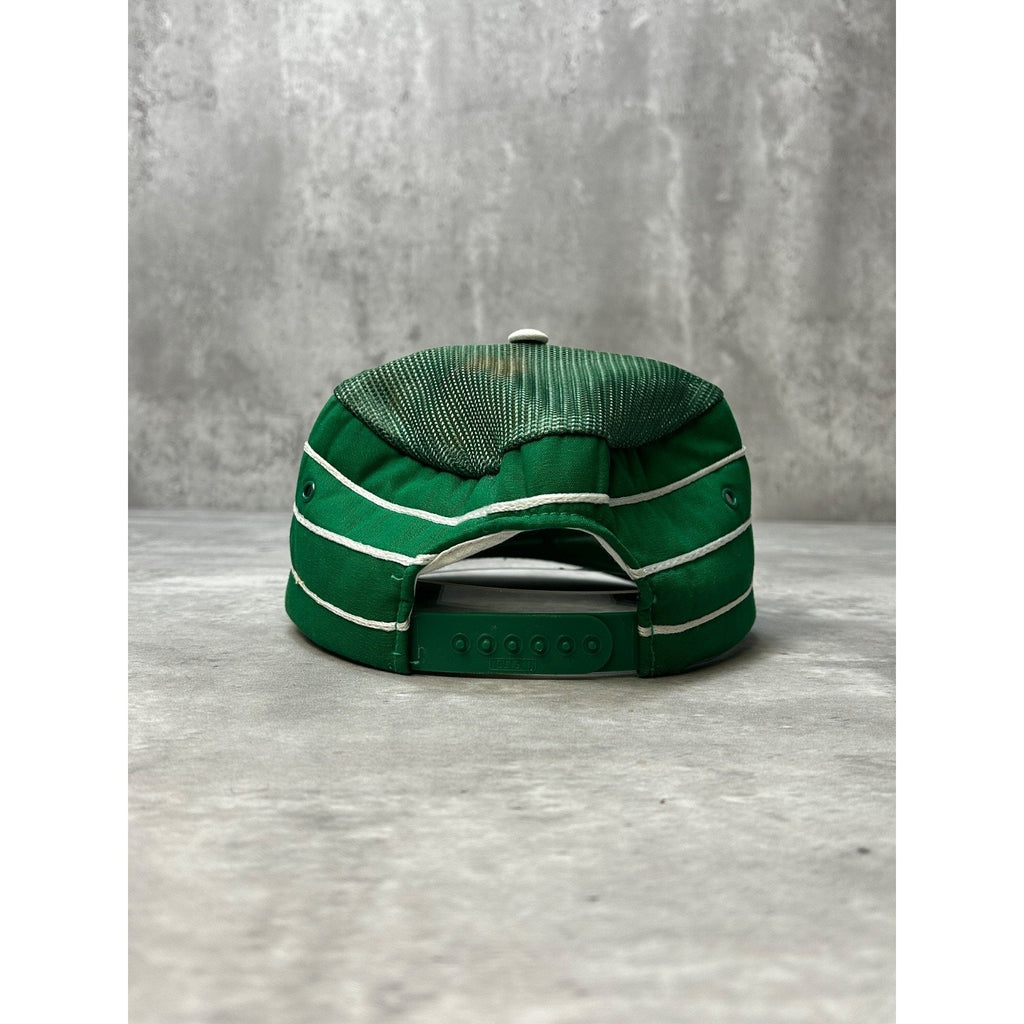 Vintage 80s/90s Two Tone Panelled White/Green Striped Snapback Hat OSFA