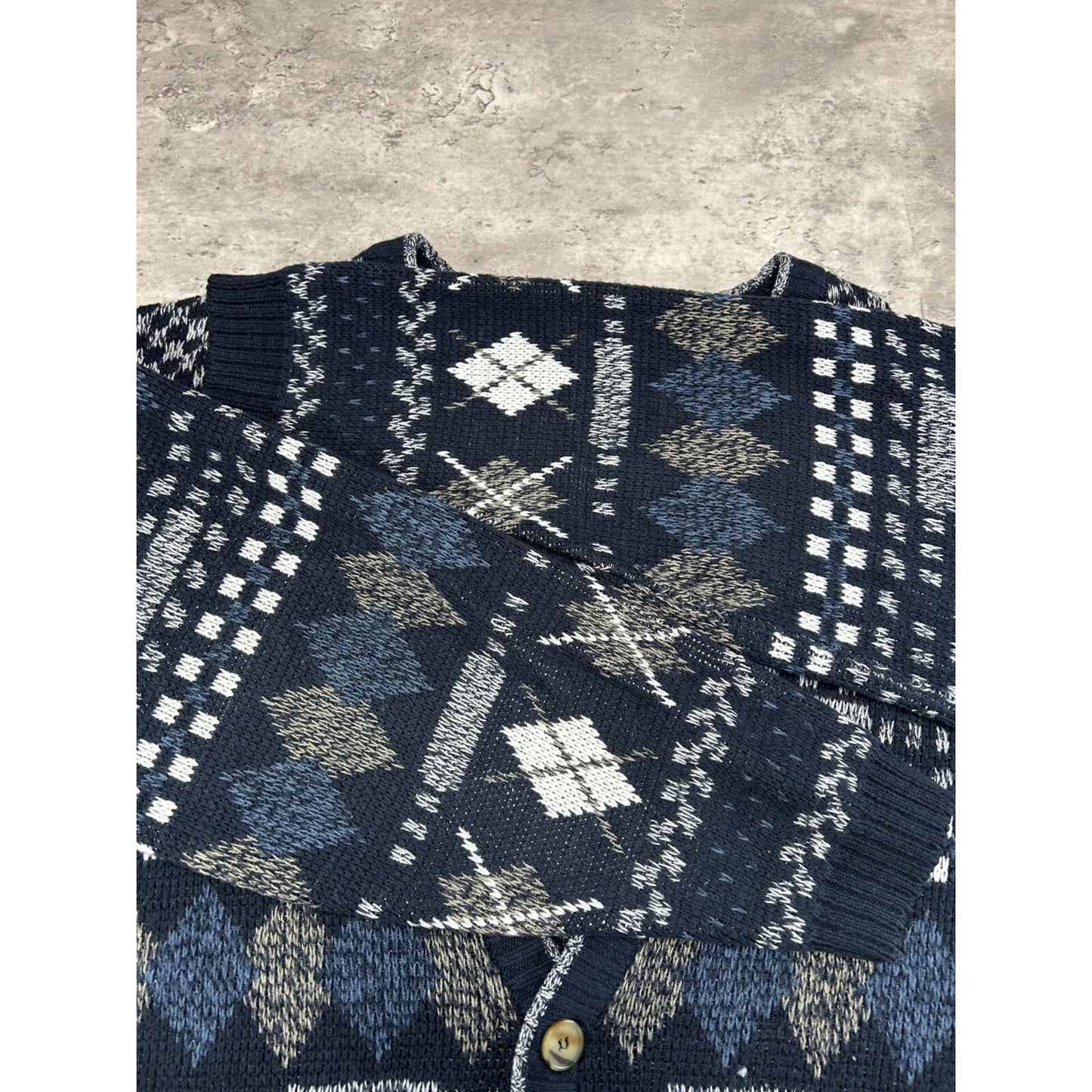 Vintage City Streets Abstract Print Cardigan Knit Sweater Size XL