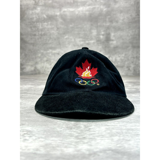 Vintage 90s Team Canada Olympics Embroidered Logo Strapback Hat OSFA Black