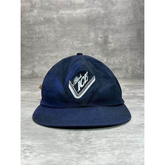 Vintage 90s Black Ice Beer Embroidered Spellout Strapback Hat OSFA Navy Blue