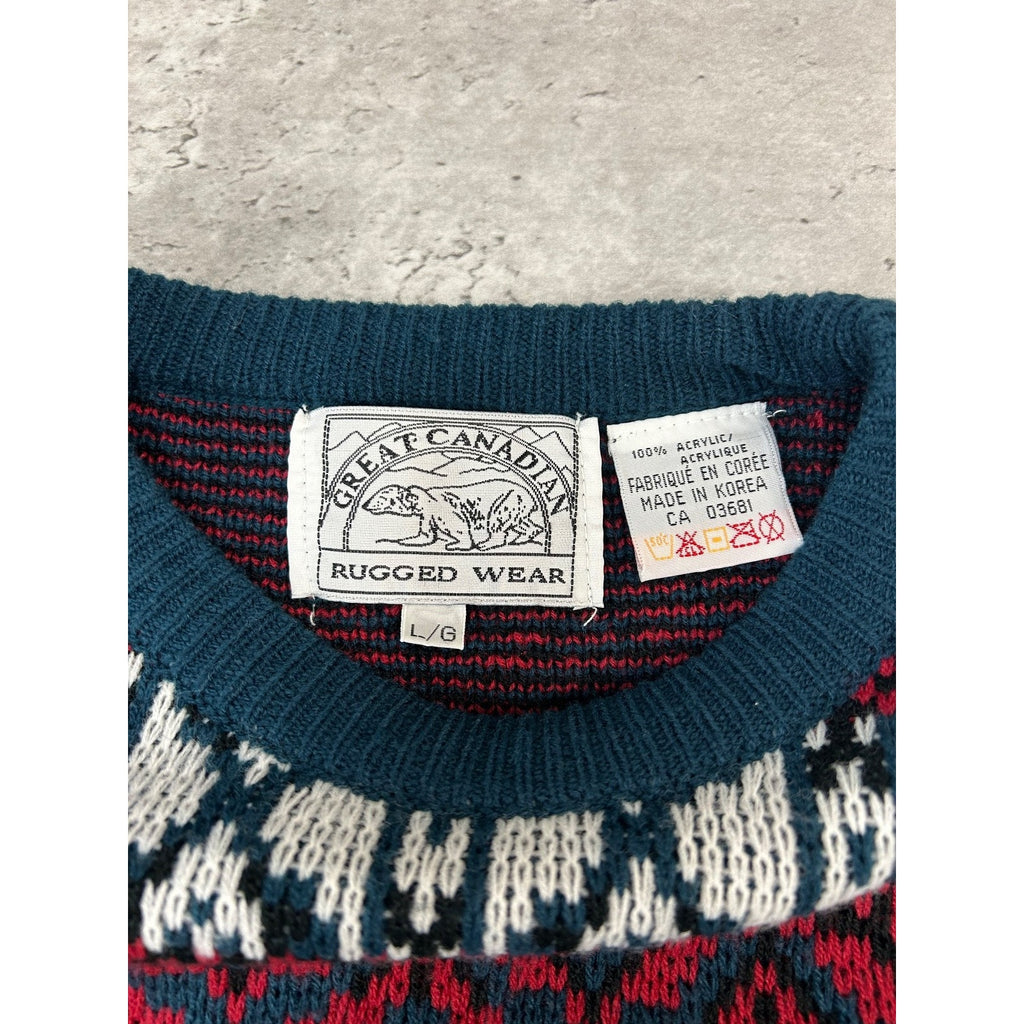 Vintage 90s Geometric Striped Print Pullover Knit Sweater Size Large