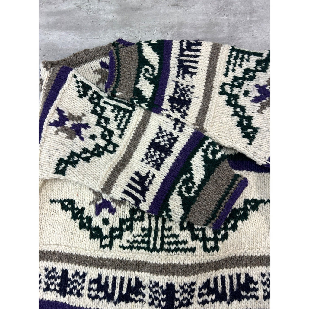 Vintage 80s/90s Rey Wear Geometric Print Cardigan Knit Sweater Size Large