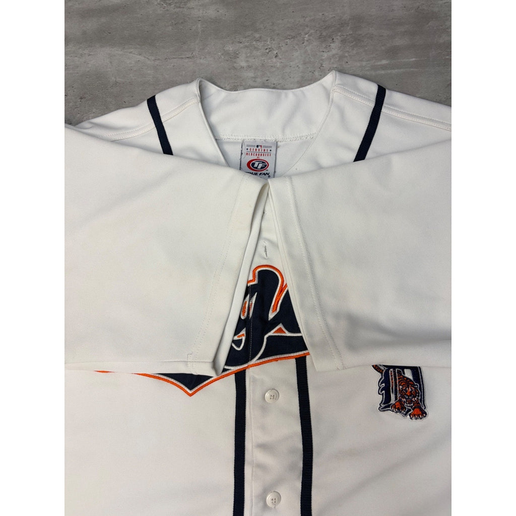 Vintage Detroit Tigers MLB Script Spellout Baseball Jersey Size Large