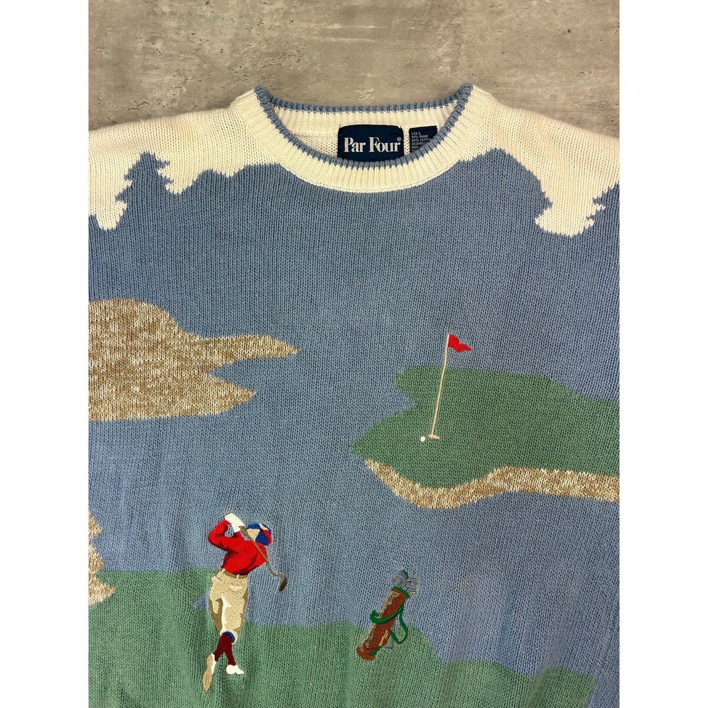 Vintage 90s Par Far Golf Landscape Print Pullover Knit Sweater Size Large