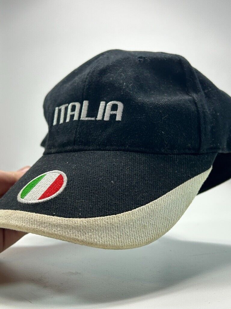 Vintage Italia Embroidered Destination Spell Out Strapback Hat OSFA Black