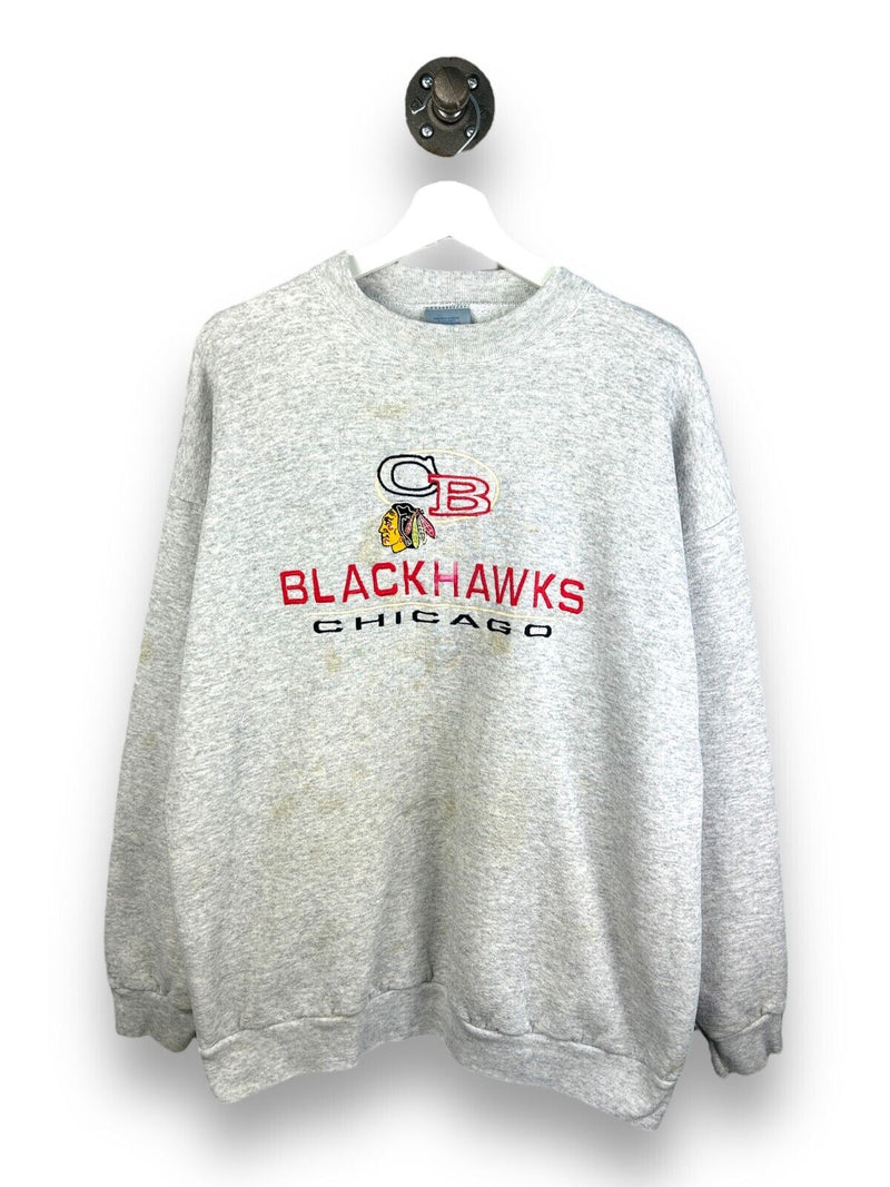 Vintage 90s Chicago Blackhawks Embroidered Spell Out Logo 7 Sweatshirt Sz Large