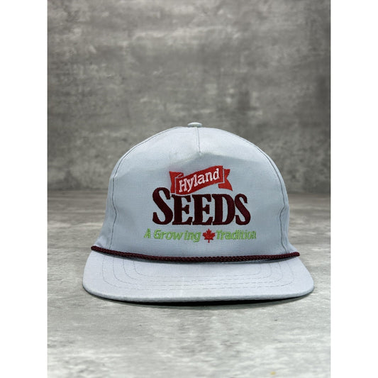Vintage 90s Hyland Seeds Embroidered Spellout Snapback Hat OSFA Gray