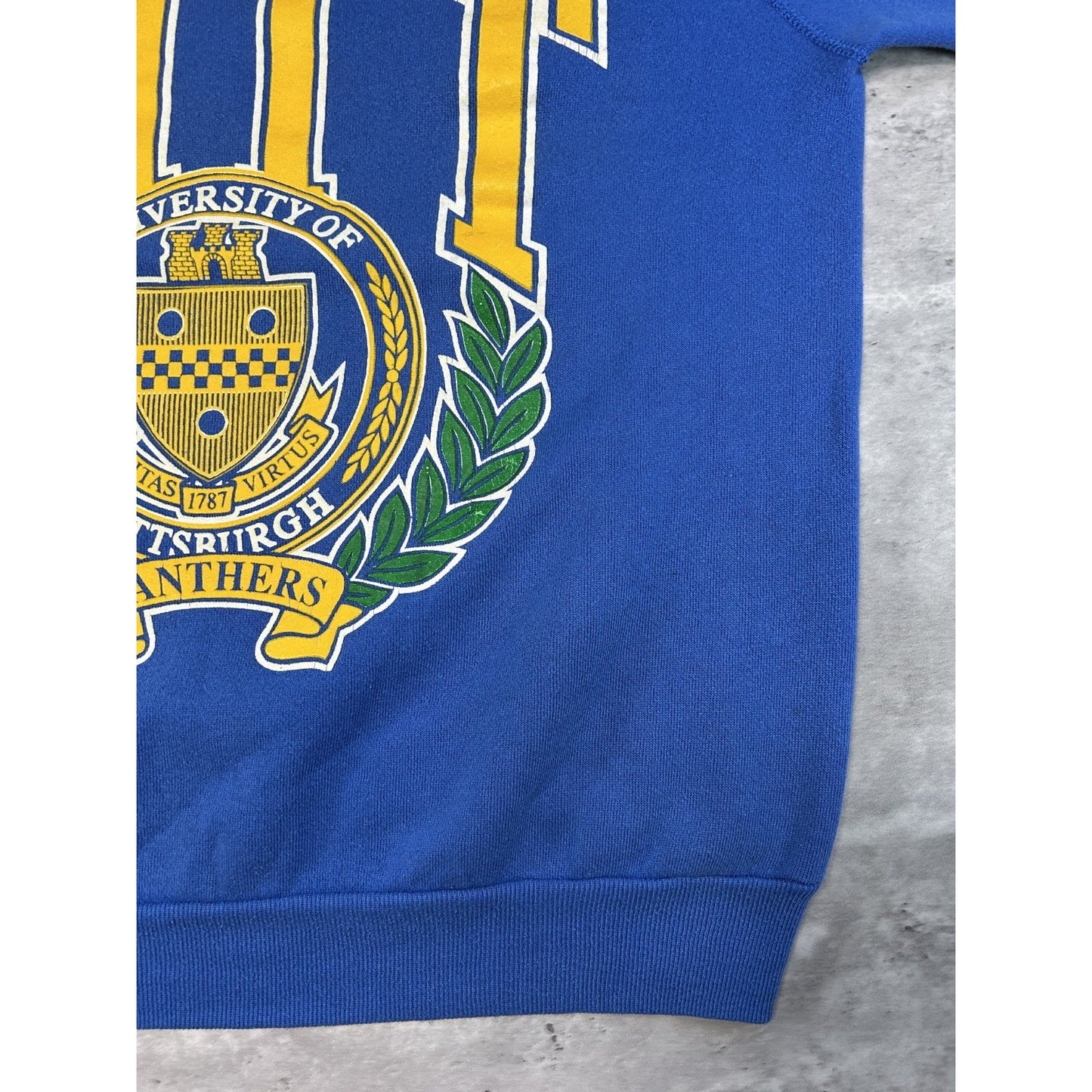 Vintage 90s Pitt Panthers NCAA Collegiate Crest Graphic Sweatshirt Size Large