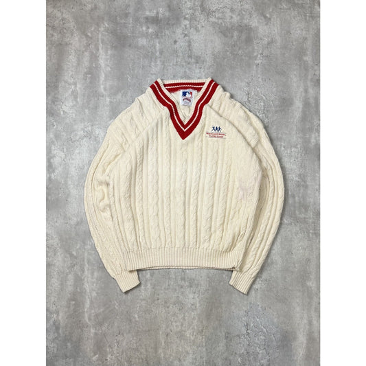 Vintage 90s MLB Player Alumni Embroidered Cable Knit V-Neck Sweater Size Large