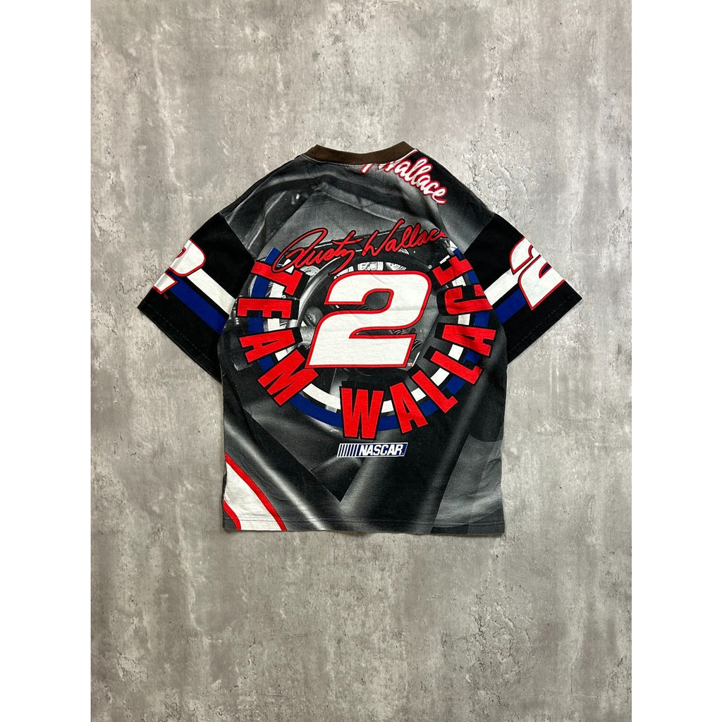 Vintage 90s Rusty Wallace #2 Miller Lite Nascar All Over Print T-Shirt Sz Large