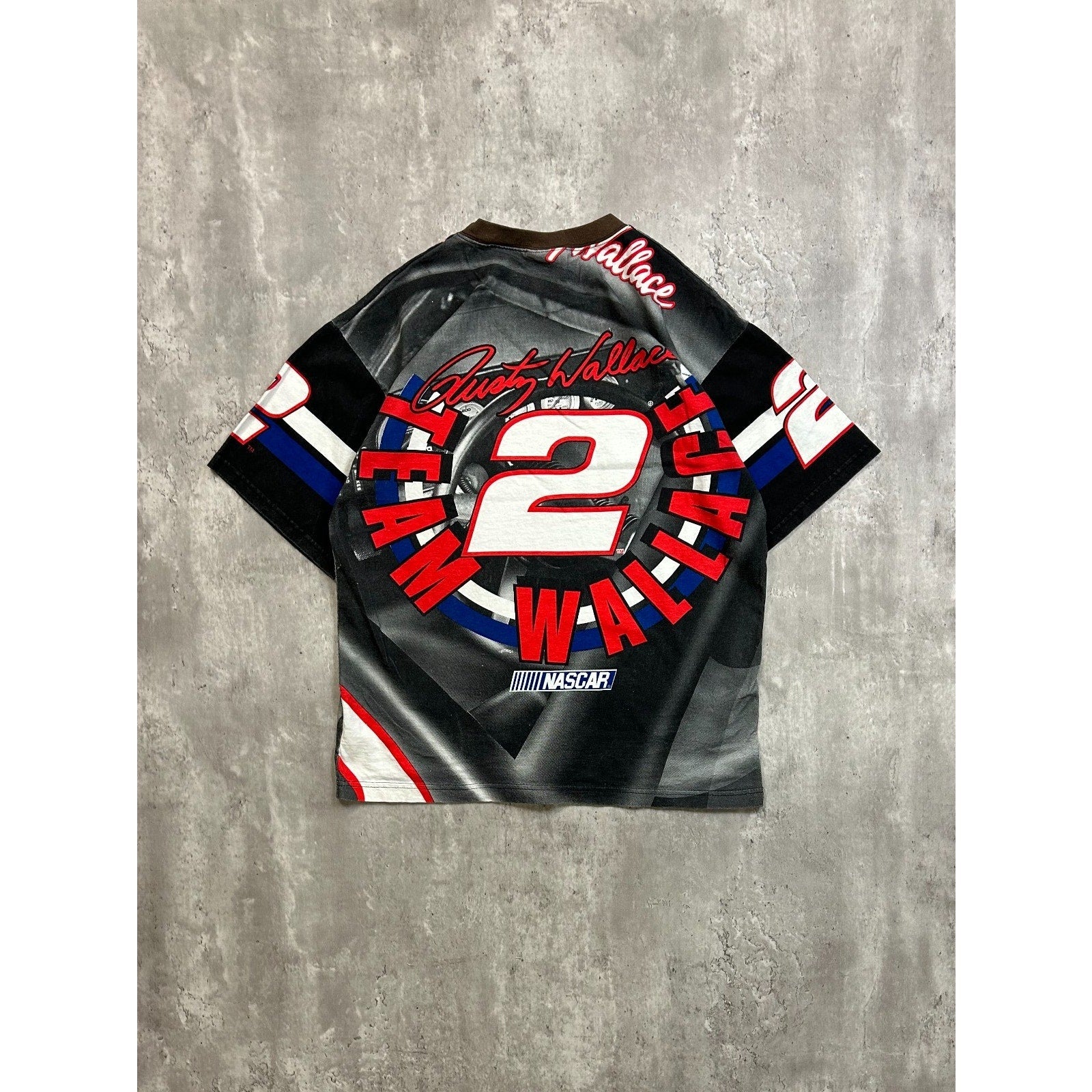 Vintage 90s Rusty Wallace #2 Miller Lite Nascar All Over Print T-Shirt Sz Large