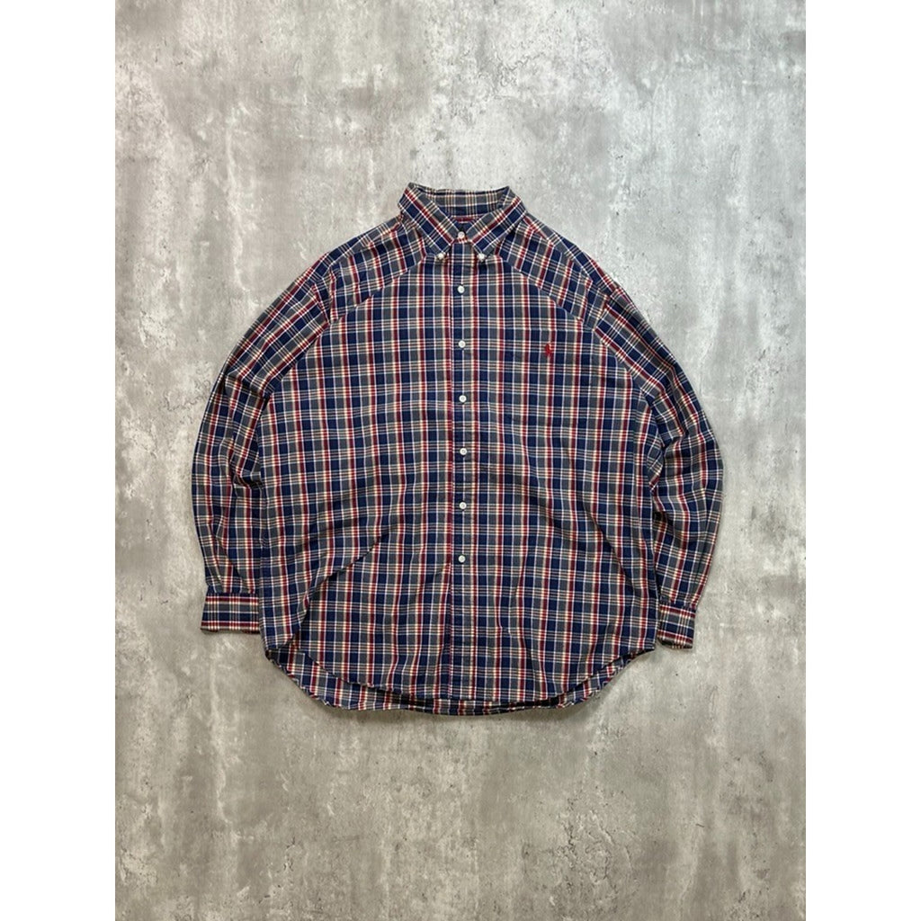 Vintage Polo Ralph Lauren Plaid Print Embroidered Pony Button Up Shirt Sz Large