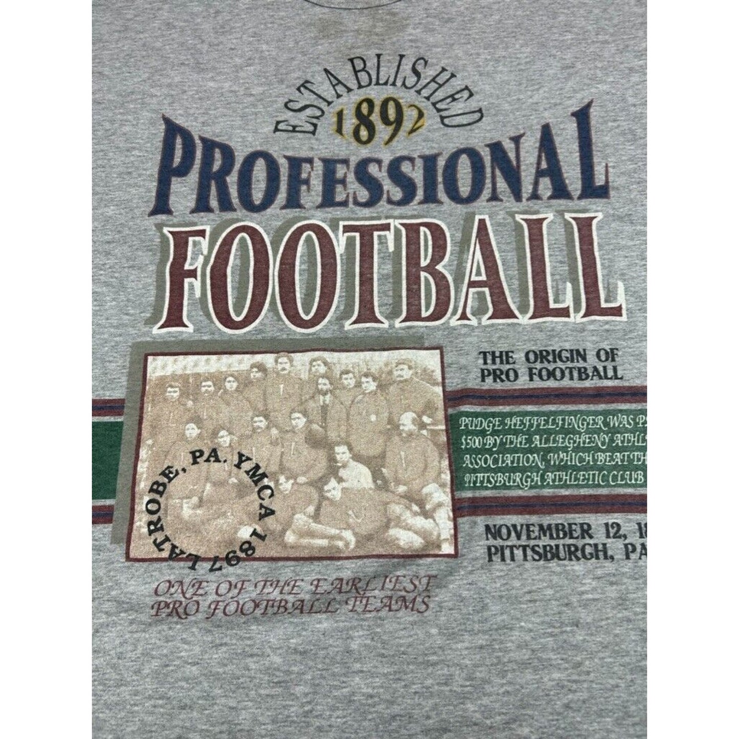 Vintage Pro Football All Over Print 3/4 Sleeve Graphic T-Shirt Size Large Gray