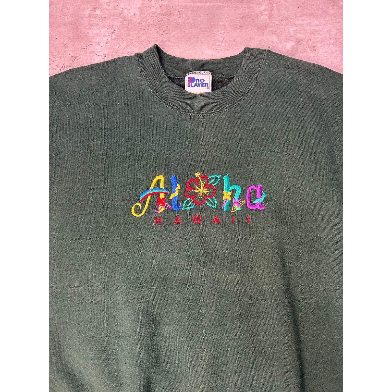Vintage 90s Aloha Hawaii Embroidered Spellout Destination Sweatshirt Size Large