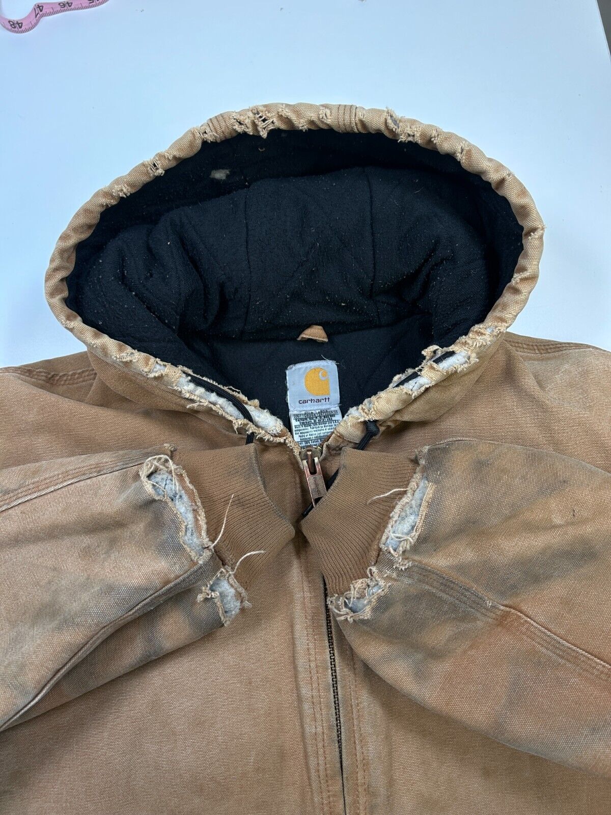 Vintage Carhartt Insulated Canvas Workwear Hooded Bomber Jacket Size 2XLT J130