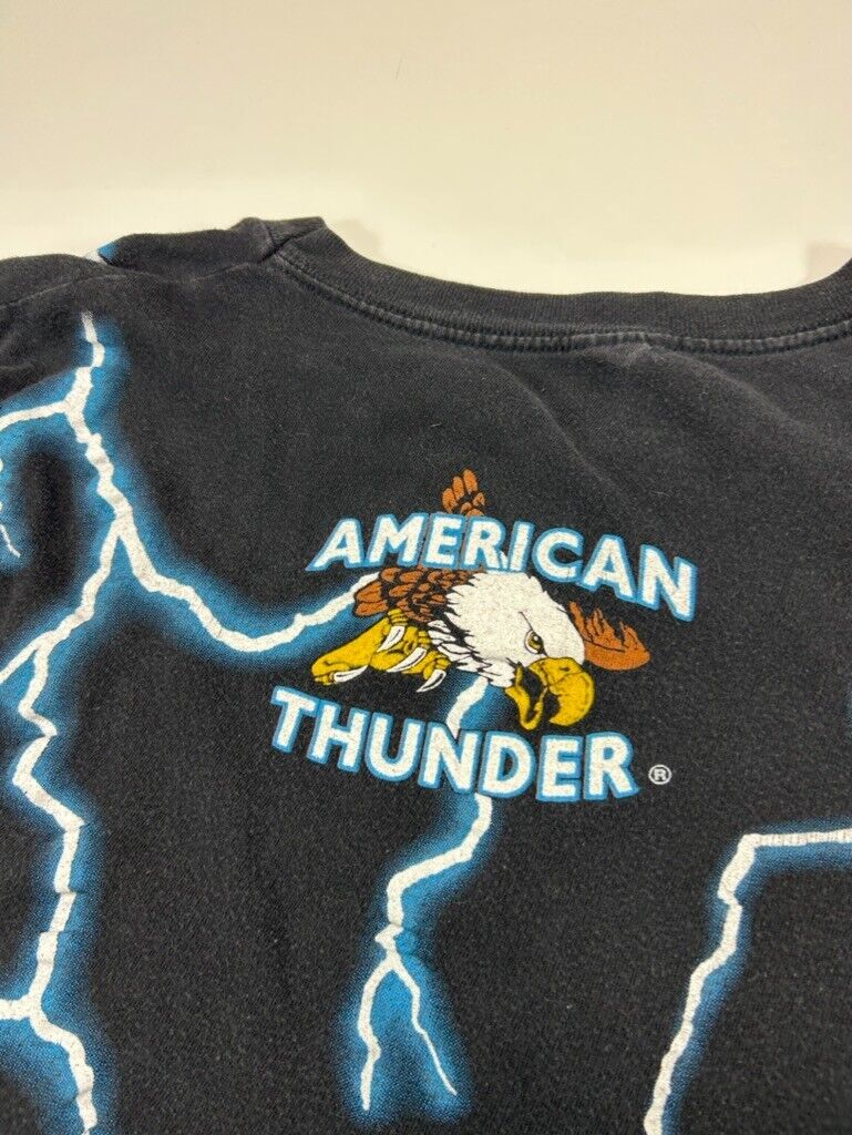 Vintage American Thunder White Tail Deer Lightning Graphic T-Shirt Size XL