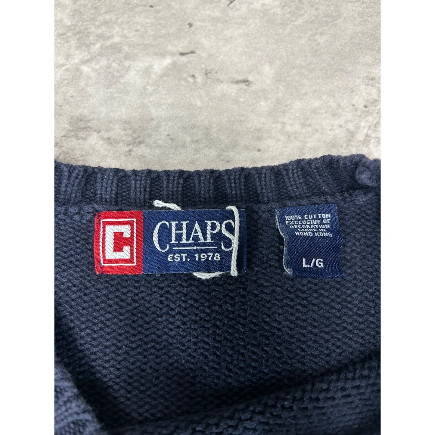 Vintage Chaps Embroidered Crest Pullover Ribbed Knit Sweater Size Large