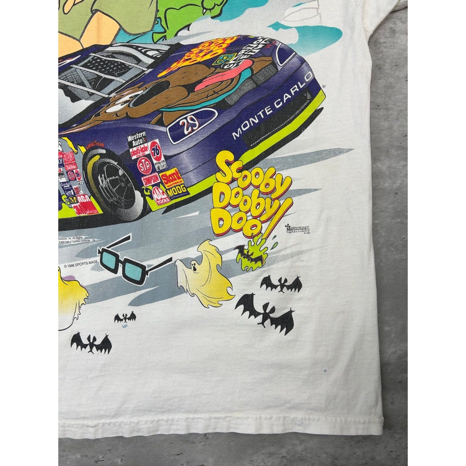 Vintage 1996 Scooby Doo Nascar Wacky Racing All Over Print T-Shirt Size XL
