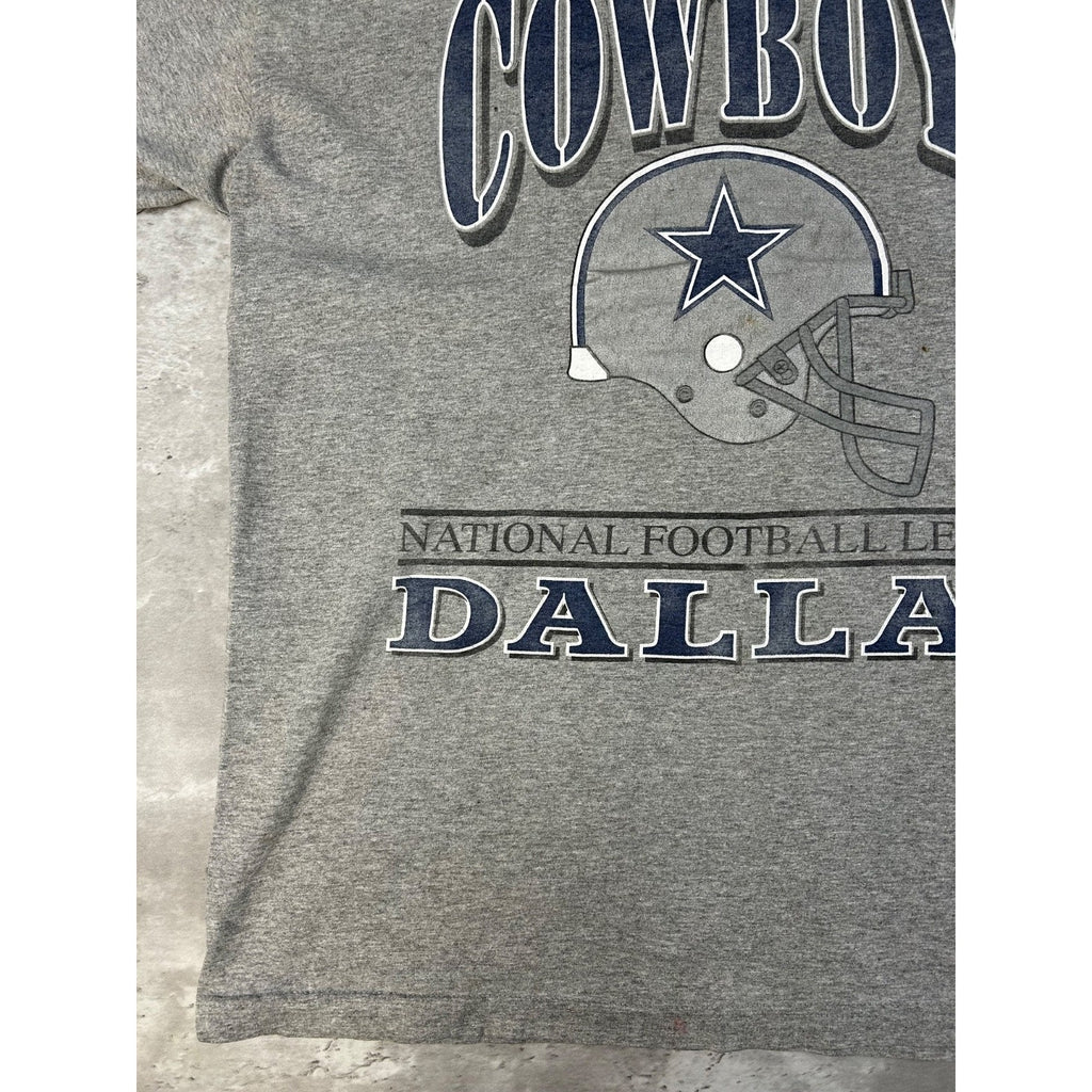 Vintage 90s Dallas Cowboys NFL Helmet Graphic Spellout T-Shirt Size XL