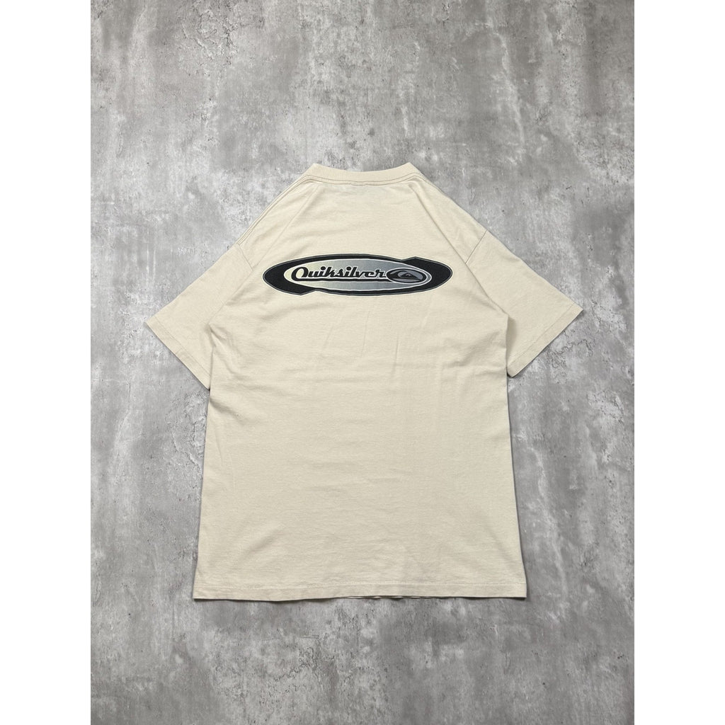 Vintage 90s Quiksilver Surfing Spellotu Graphic Earth Tone T-Shirt Size Large