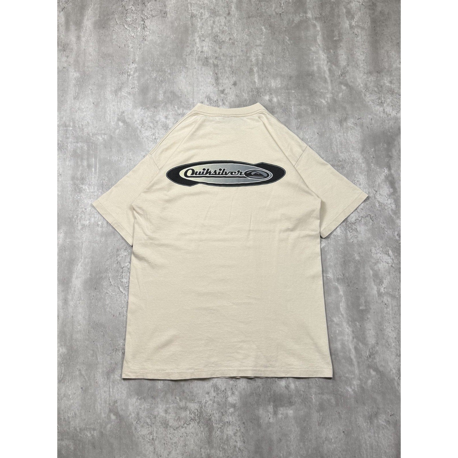 Vintage 90s Quiksilver Surfing Spellotu Graphic Earth Tone T-Shirt Size Large
