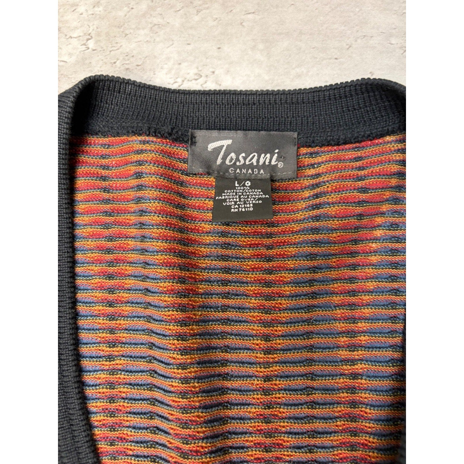 Vintage 90s Tosani Ripple Stripe Print Knit Cardigan Sweater Size Large
