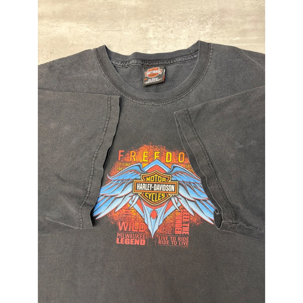 Vintage Harley Davidson Classic Logo Wing Graphic Black T-Shirt Size 3XL