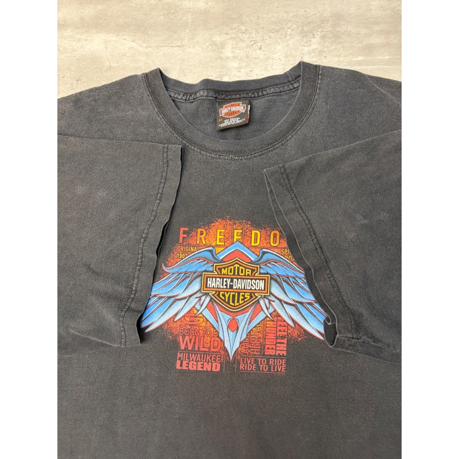 Vintage Harley Davidson Classic Logo Wing Graphic Black T-Shirt Size 3XL
