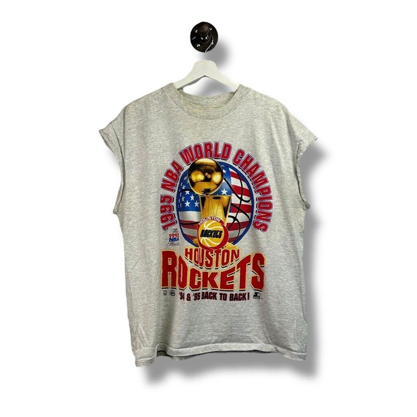 Vintage 1995 Houston Rockets NBA 2x World Champs Sleeveless Graphic T-Shirt XL