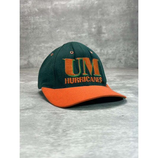 Vintage 90s Miami Hurricanes NCAA Embroidered Spellout Fitted Hat 7 Green