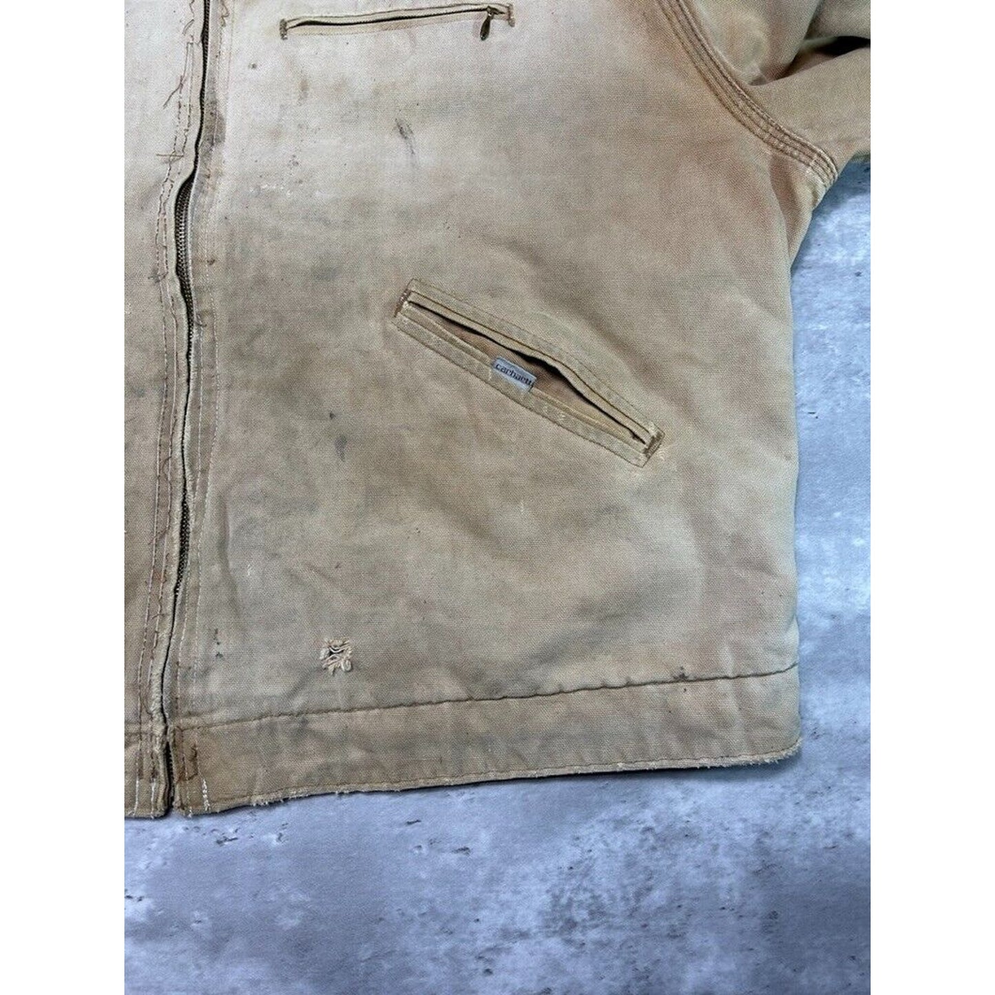 Vintage 80s Carhartt Quilted Lined Canvas Workwear Detroit Jacket Size XL Beige