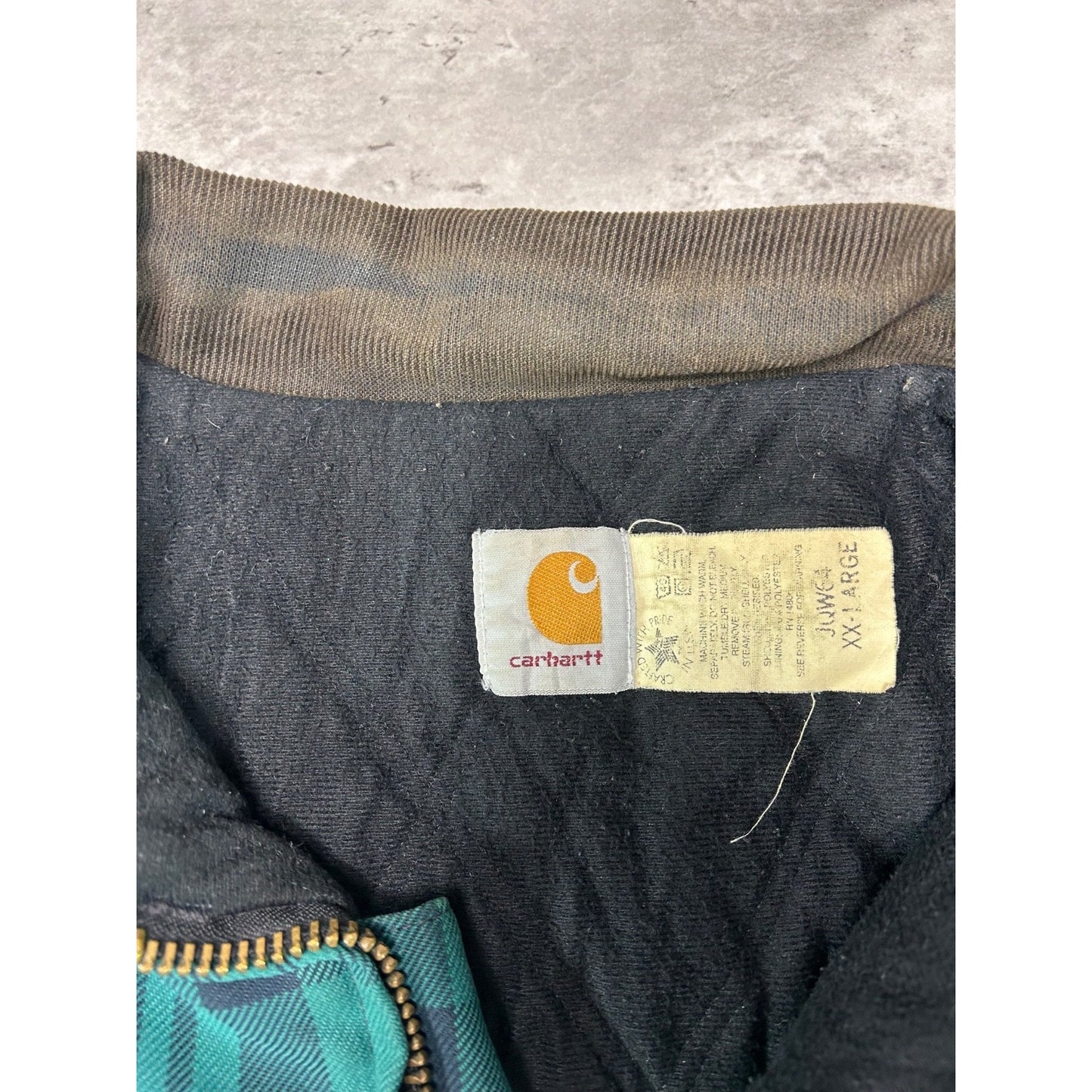 Vintage 80s/90s Carhartt Insulated Plaid Canvas Workwear Sante Fe Jacket Sz 2XL